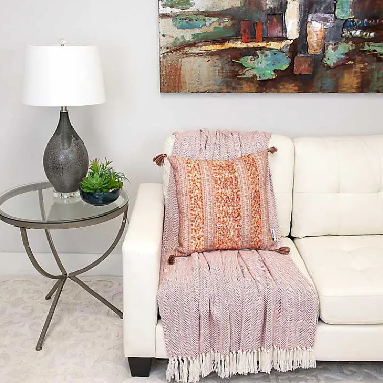Pillows>Kirklands Home Orange and Pink Floral Stripe Pillow