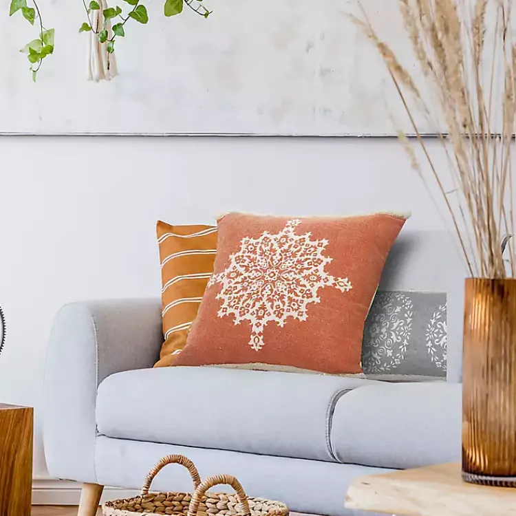 Pillows>Kirklands Home Orange and White Medallion Pillow
