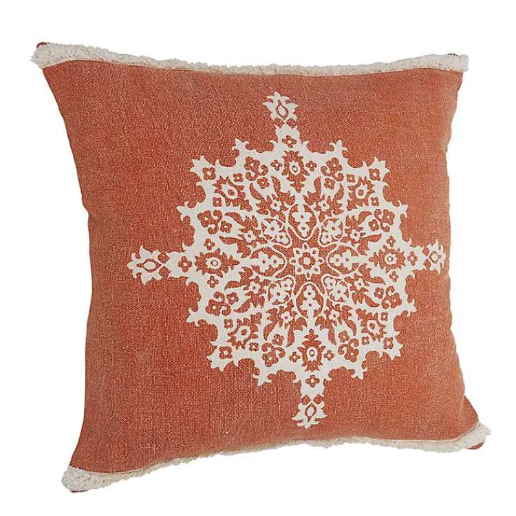 Pillows>Kirklands Home Orange and White Medallion Pillow