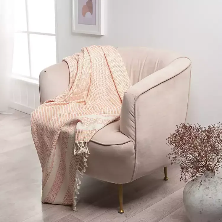 Blankets & Throws>Kirklands Home Orange and White Stripes Cotton Throw