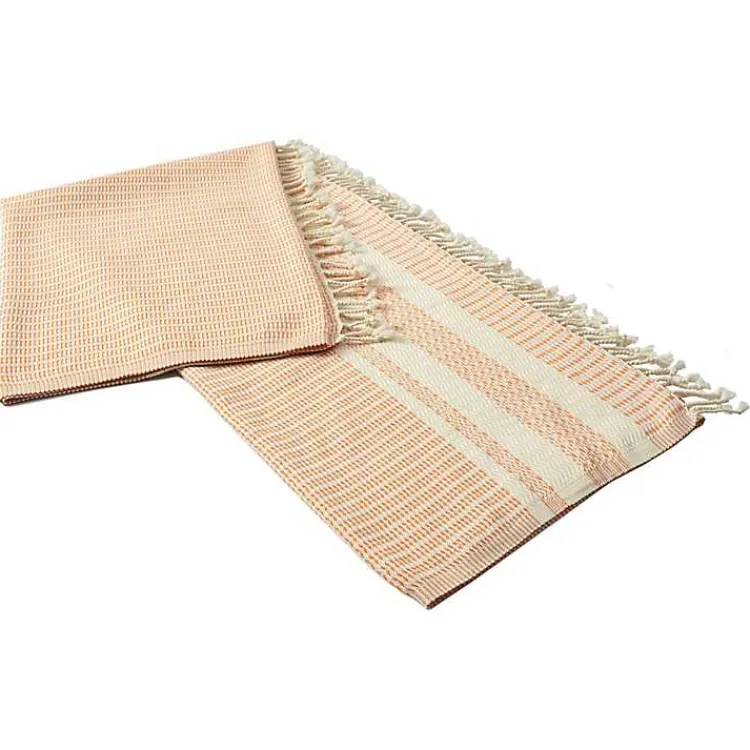 Blankets & Throws>Kirklands Home Orange and White Stripes Cotton Throw