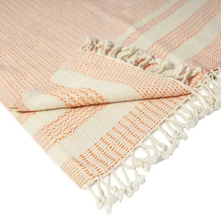 Blankets & Throws>Kirklands Home Orange and White Stripes Cotton Throw