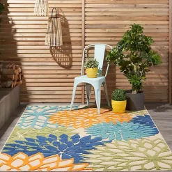 Kirklands Home Orange Bright Floral Burst Outdoor Area Rug, 5x7 Sale