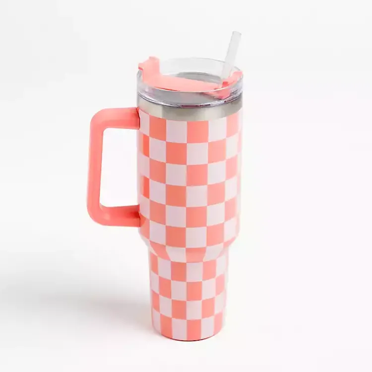 Kirklands Home Checkered Otto 40 oz. Insulated Tumbler Orange