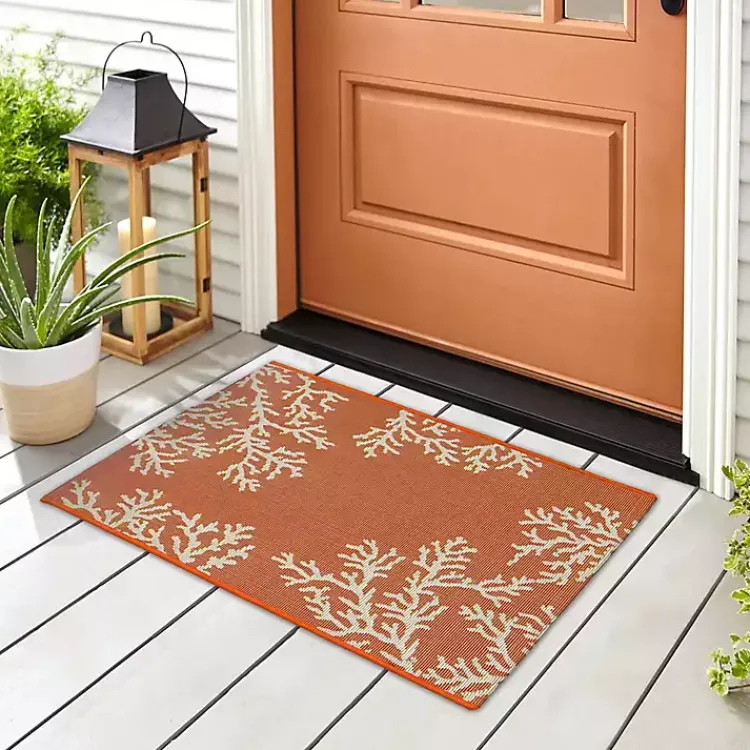 Kirklands Home Coral Indoor/Outdoor Rug, 2x3 Orange Outlet