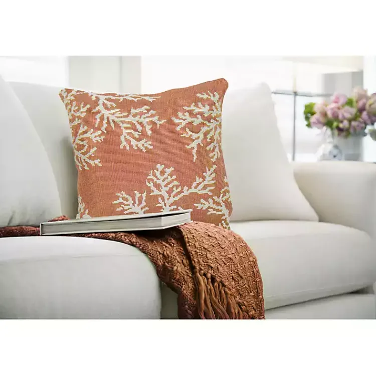 Kirklands Home Orange Coral Woven Outdoor Throw Pillow Outlet