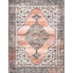 Kirklands Home Orange Distressed Medallion Washable Runner Outlet