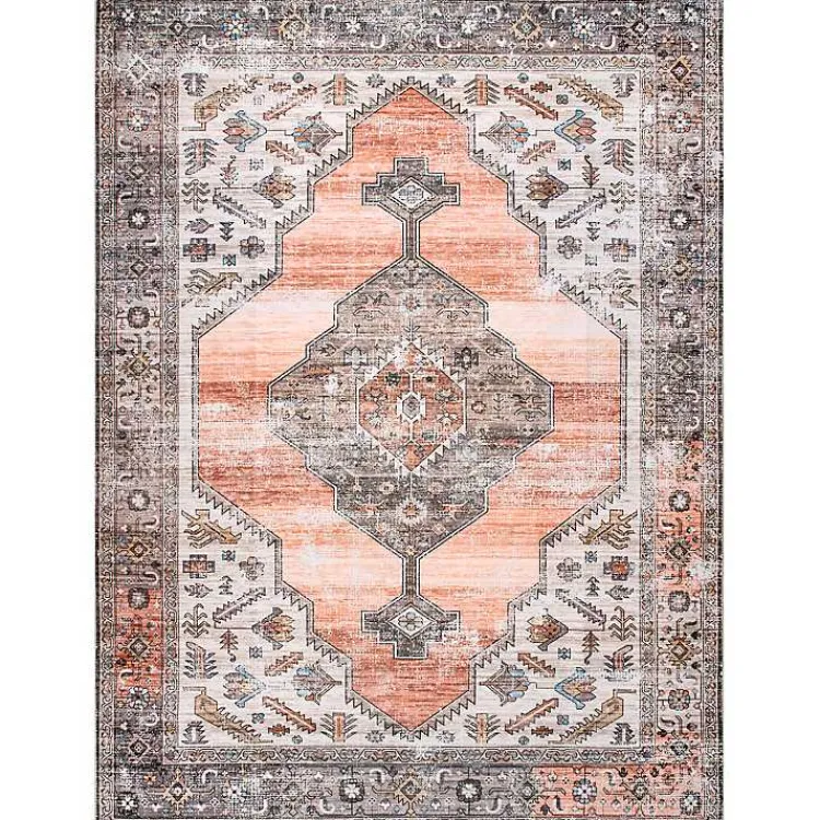 Kirklands Home Orange Distressed Medallion Washable Runner Outlet