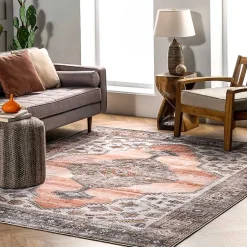 Kirklands Home Orange Distressed Medallion Washable Runner Outlet