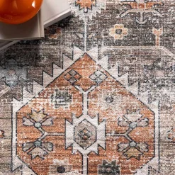 Kirklands Home Orange Distressed Medallion Washable Runner Outlet