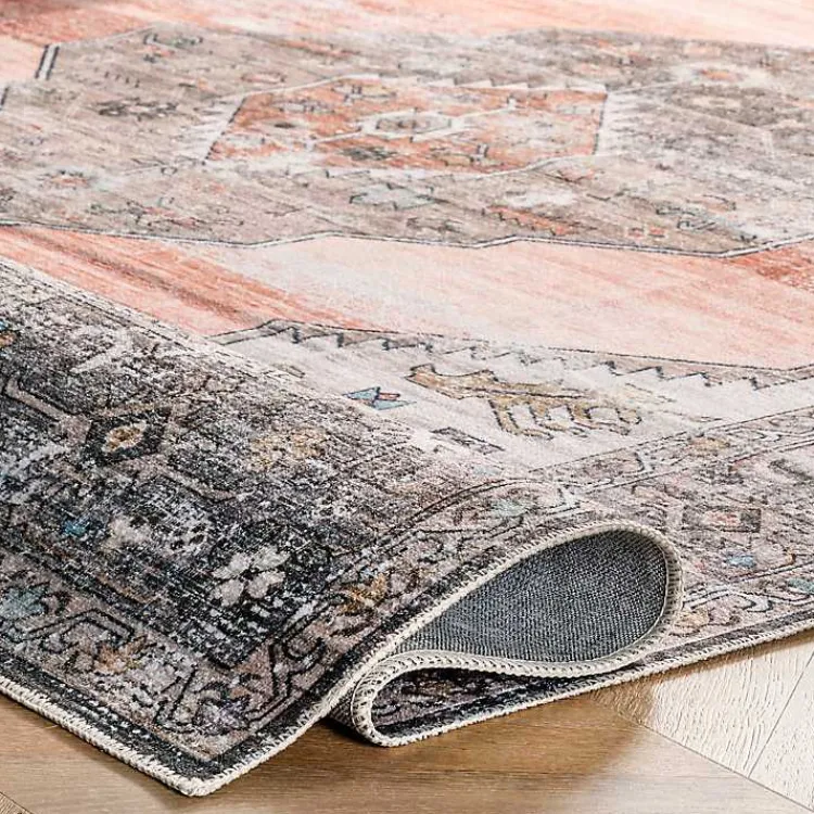 Kirklands Home Orange Distressed Medallion Washable Runner Outlet