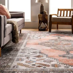 Kirklands Home Orange Distressed Medallion Washable Area Rug, 5x8 Hot