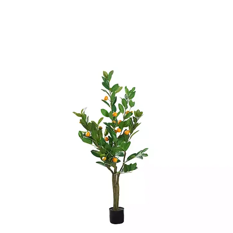 Trees & Topiaries>Kirklands Home Orange Fruit Tree in Black Pot, 4 ft.