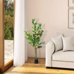 Trees & Topiaries>Kirklands Home Orange Fruit Tree in Black Pot, 4 ft.