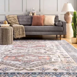Kirklands Home Orange Global Motif Washable Runner Online