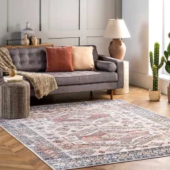 Kirklands Home Orange Global Motif Washable Area Rug, 4x6 New