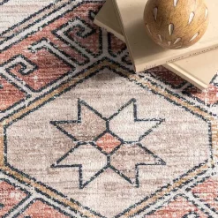 Kirklands Home Orange Global Motif Washable Area Rug, 4x6 New