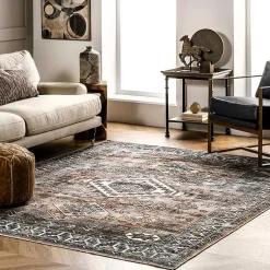 Kirklands Home Orange Global Pattern Washable Area Rug, 4x6 Sale