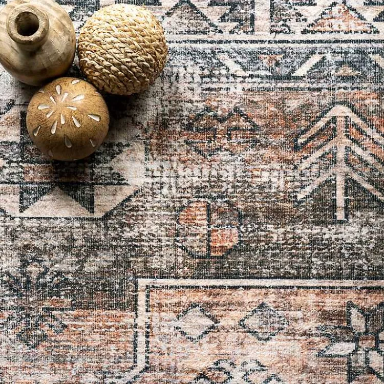 Kirklands Home Orange Global Pattern Washable Area Rug, 5x8 Clearance