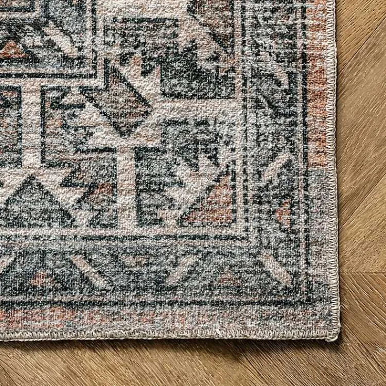 Kirklands Home Orange Global Pattern Washable Area Rug, 5x8 Clearance