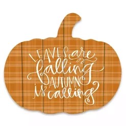 Fall>Kirklands Home Leaves Falling Plaid Pumpkin Wall Plaque Orange
