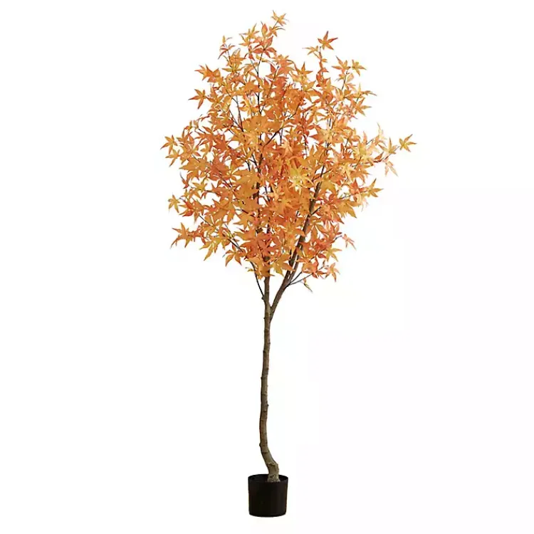 Trees & Topiaries>Kirklands Home Maple Tree in Black Planter, 7 ft. Orange