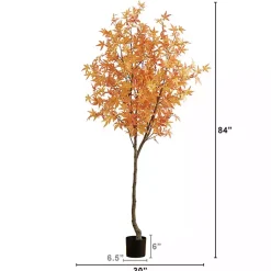 Trees & Topiaries>Kirklands Home Maple Tree in Black Planter, 7 ft. Orange