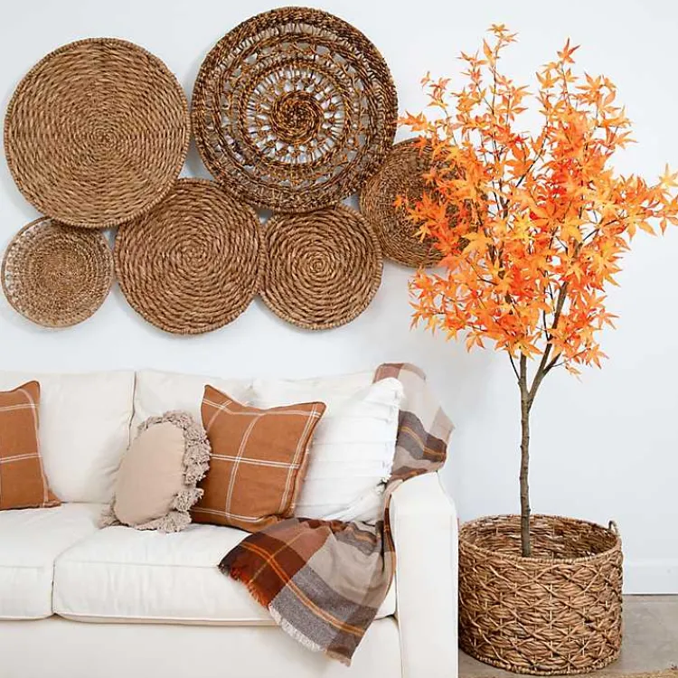Trees & Topiaries>Kirklands Home Maple Tree in Black Planter, 7 ft. Orange
