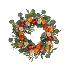 Wreaths>Kirklands Home Orange Mixed Spring Floral Wreath Multi