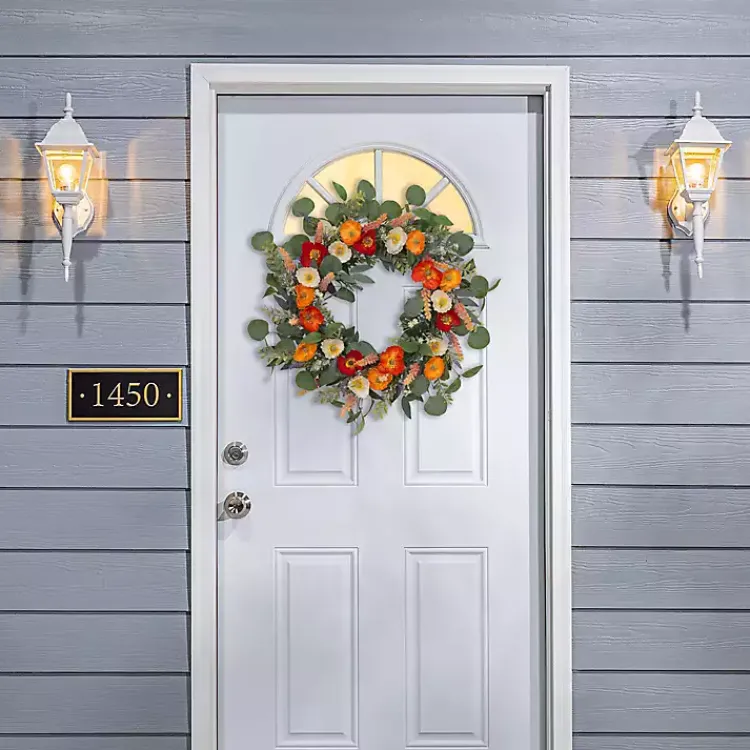 Wreaths>Kirklands Home Orange Mixed Spring Floral Wreath Multi