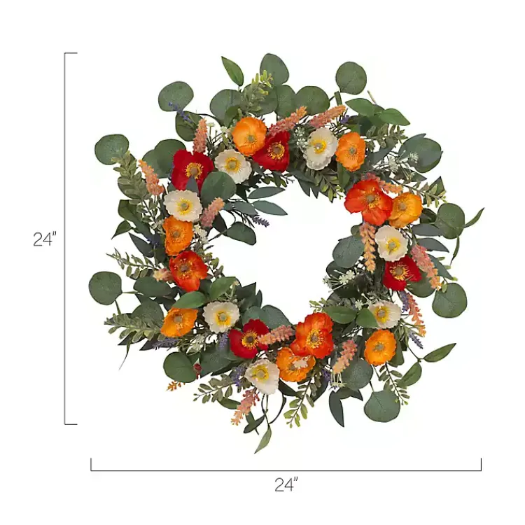 Wreaths>Kirklands Home Orange Mixed Spring Floral Wreath Multi