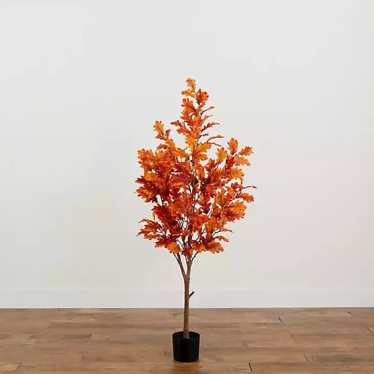 Trees & Topiaries>Kirklands Home Orange Oak Tree in Black Planter, 5 ft.