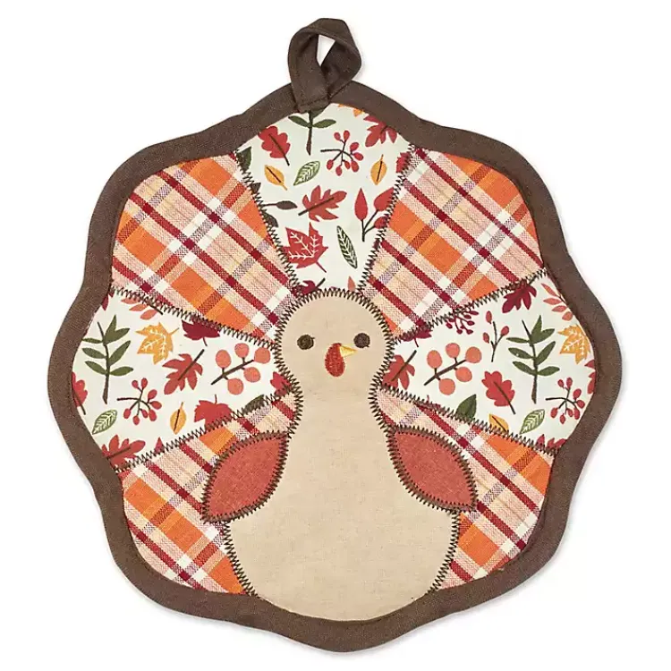 Fall>Kirklands Home Orange Plaid Turkey 3-pc. Potholder & Towel Set