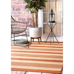 Kirklands Home Robin Stripe Outdoor Rug, 5x8 Orange Discount