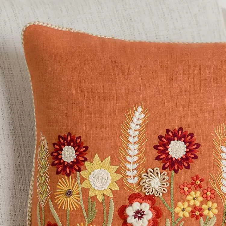 Pillows>Kirklands Home Rust Embroidered Floral Throw Pillow Orange