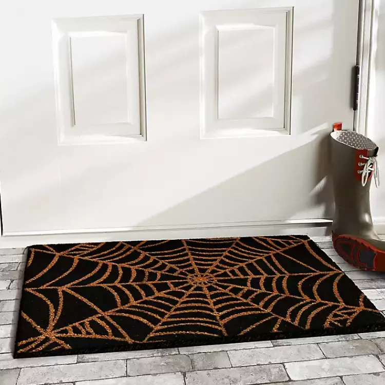 Halloween>Kirklands Home Orange Spiderweb Halloween Doormat