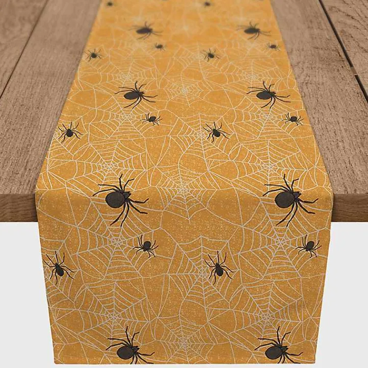 Halloween>Kirklands Home Spiderwebs Halloween Table Runner, 90 in. Orange