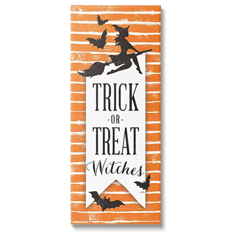 Halloween>Kirklands Home Orange Stripe Trick or Treat Wall Plaque