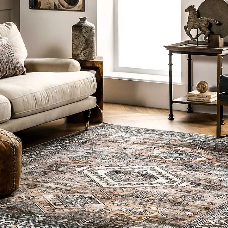 Kirklands Home Orange Tribal Washable Area Rug, 8x10 Hot
