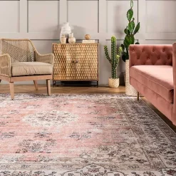 Kirklands Home Vintage Floral Washable Runner Orange Hot