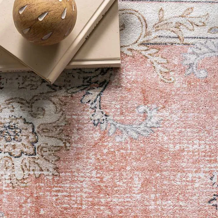 Kirklands Home Vintage Floral Washable Runner Orange Hot