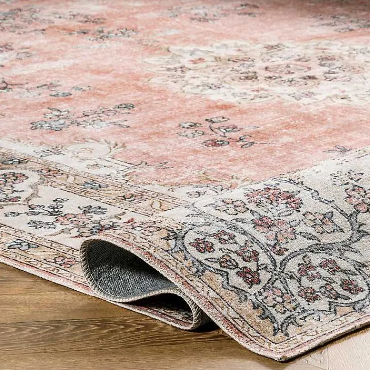 Kirklands Home Vintage Floral Washable Runner Orange Hot