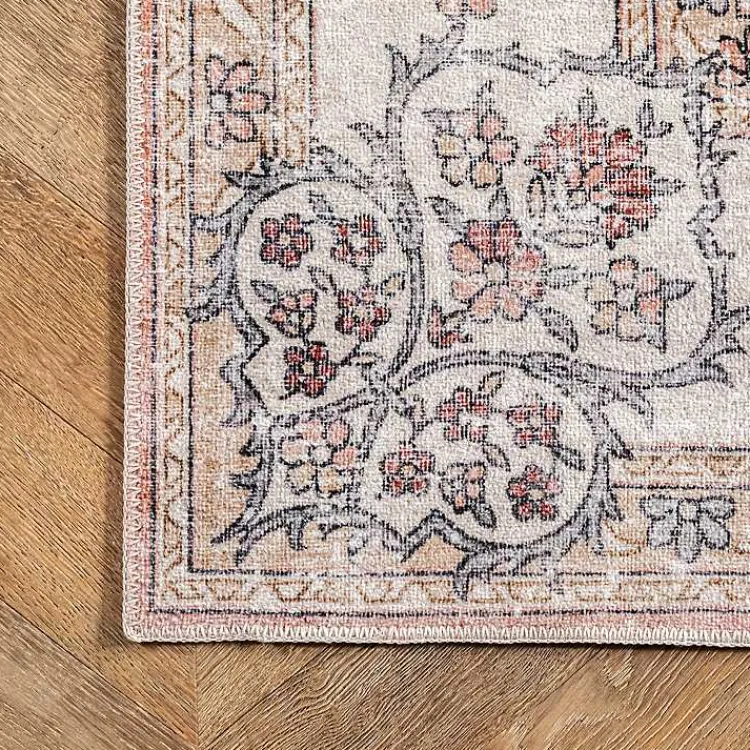 Kirklands Home Vintage Floral Washable Runner Orange Hot