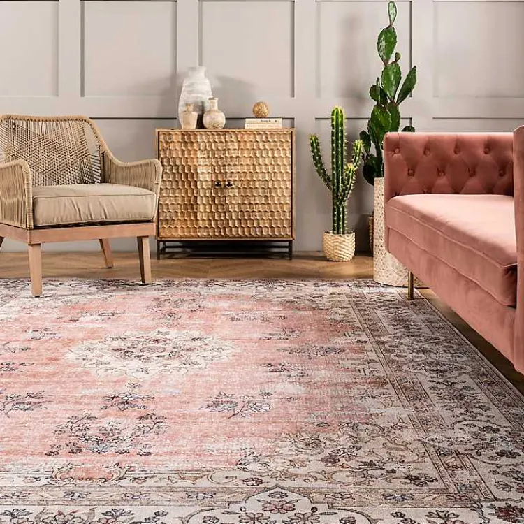Kirklands Home Vintage Floral Washable Area Rug, 3x5 Orange Sale