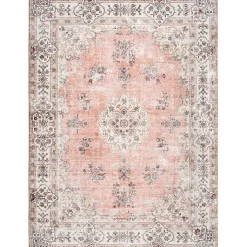 Kirklands Home Orange Vintage Floral Washable Area Rug, 4x6 Best