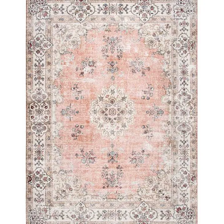 Kirklands Home Orange Vintage Floral Washable Area Rug, 4x6 Best
