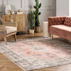 Kirklands Home Orange Vintage Floral Washable Area Rug, 4x6 Best