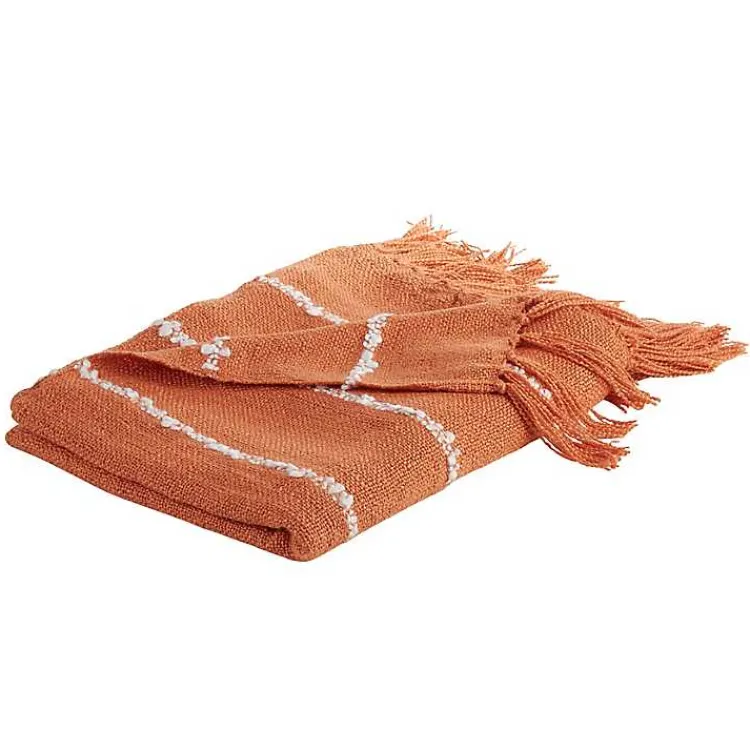 Blankets & Throws>Kirklands Home White Striped Fringe Throw Blanket Orange