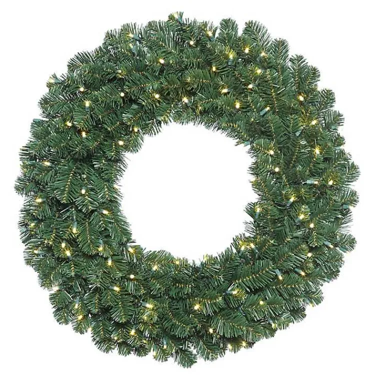 Wreaths>Kirklands Home Oregon Fir Warm White Wide Bulb Wreath Green