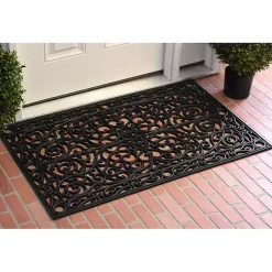 Kirklands Home Ornate Art Deco Rubber Doormat, 36x24 in. Black Hot